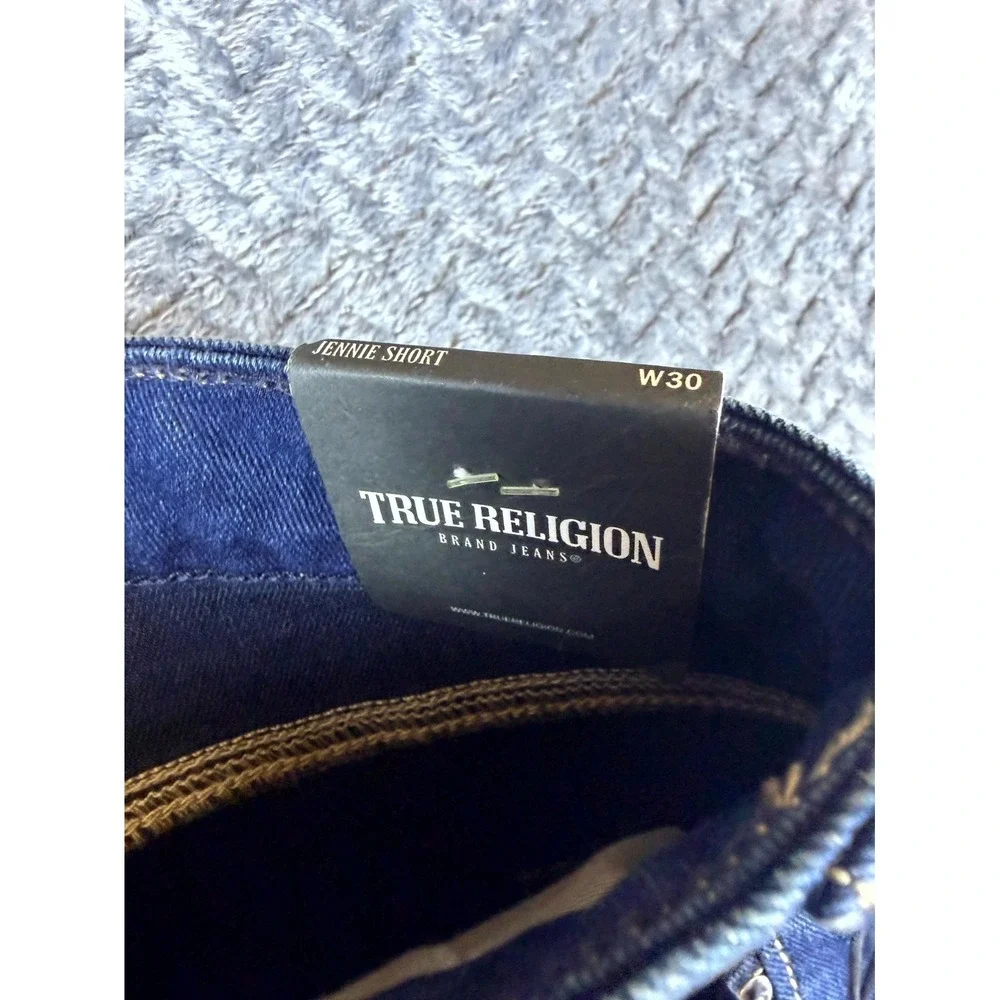 True Religion Curvy Jennie Shorts Womens 30 Blue Denim Cotton Stretch Mid Rise
